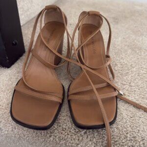 Tamara Mellon brown Size 38.5 Slingback Heels Flirty Tie Sandals Wedge Heel
